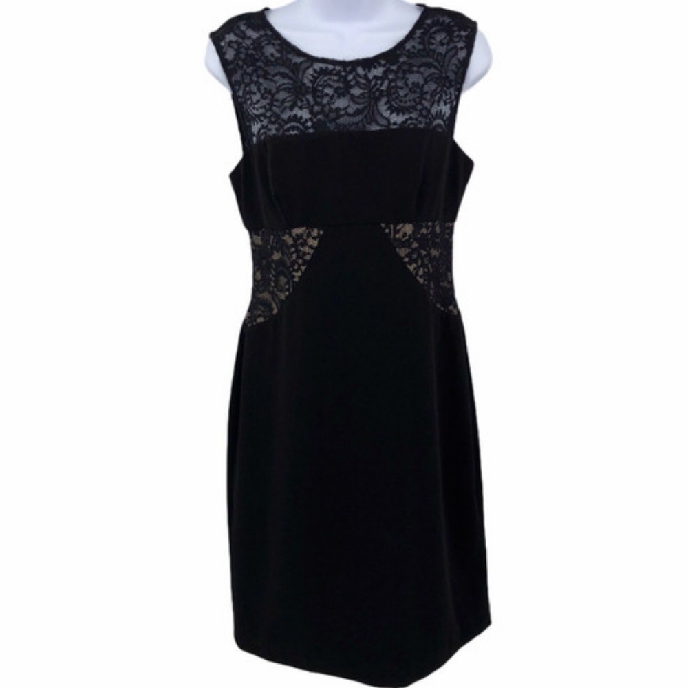 VERA WANG Formal Lace Detail Black Midi Dress. Size 10